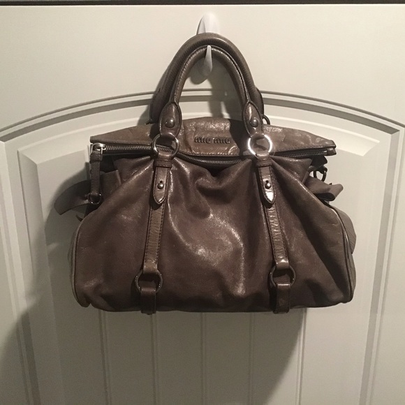 Miu Miu Handbags - Prada’s Miu Miu Gray Vitello Lux Bow Satchel